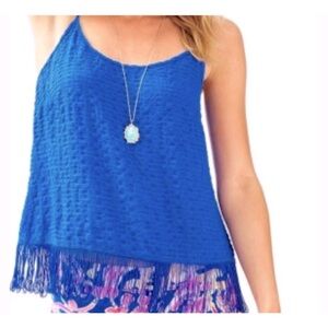 Lilly Pulitzer Top Womens M Naeem Fringe Strappy Tank Blouse Brilliant B…